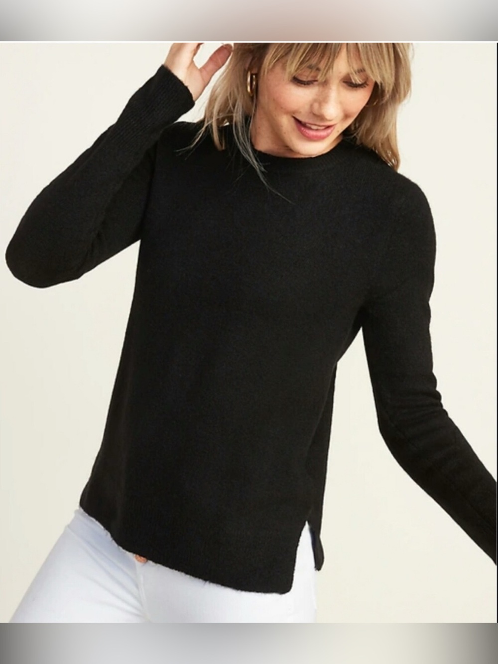 Old Navy black plush crewneck sweater medium petite